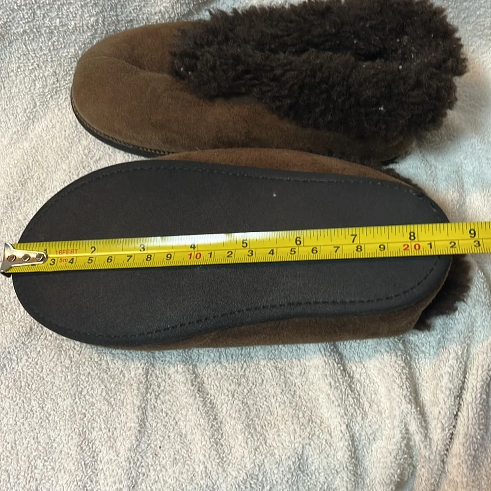 Kids handcrafted chocolate brown sheepskin slippers that fits sizes 2-3